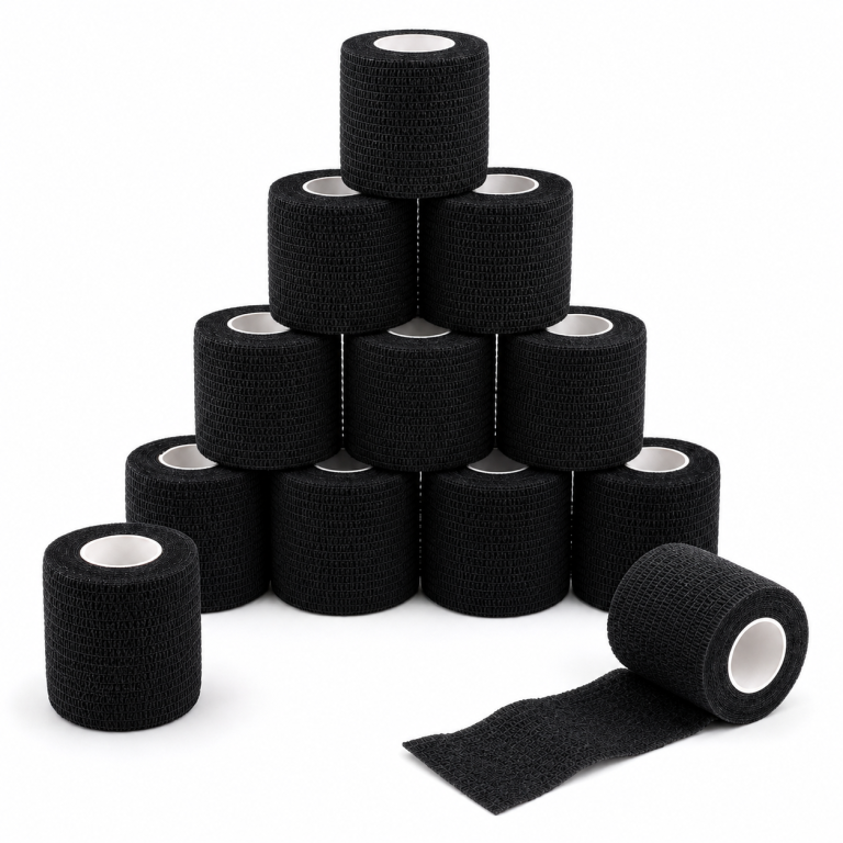 12 rotoli di benda coesiva nera da 5 cm