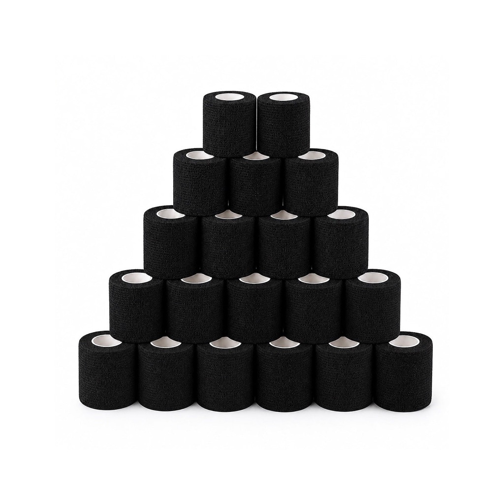 20 rotoli di benda coesiva nera da 5 cm